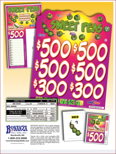 $1  Pull Tabs - Bonus Board - Sweet Peas - 660 Count
